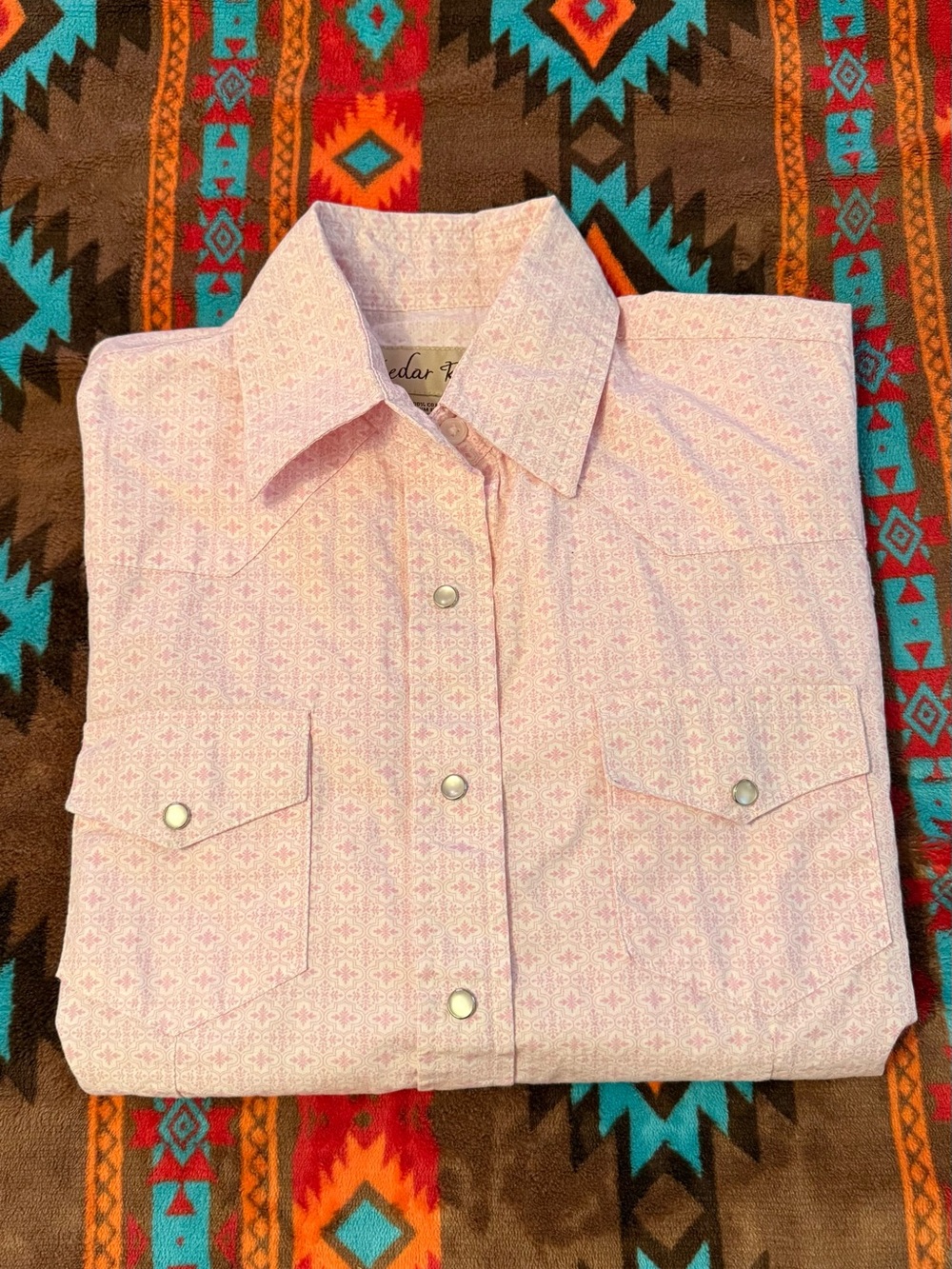 Cedar Rose Pale Pink Printed Snap Front Shirt